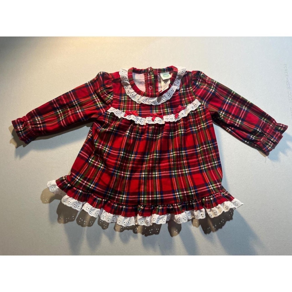 Little Me Baby Girls Red Plaid Holiday Dress Eyelet Lace Trim 12M